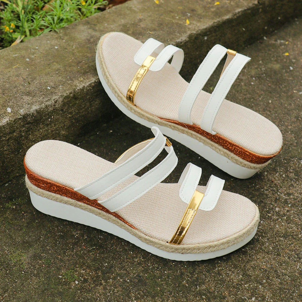 Stylish color-blocked wedge sandals for women in various colors and sizes