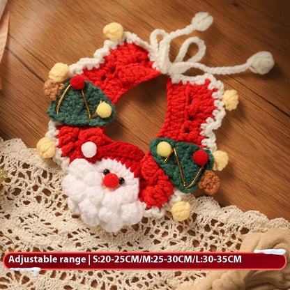 Christmas pet scarf for dog or cat in wool material with festive cartoon pattern