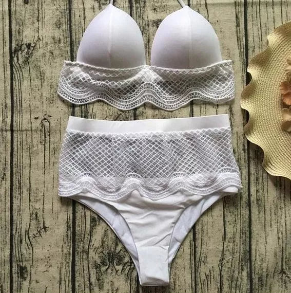 Miller Swimsuit in white and black options, showcasing high and low waist designs for beach and pool