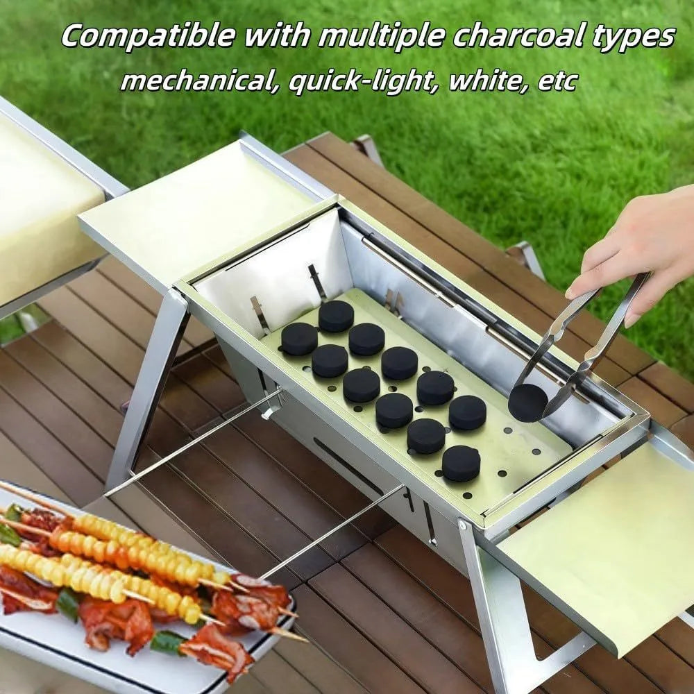 Small foldable charcoal grill collapsed to 40cm size with charcoal tray