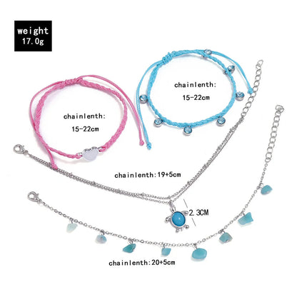Hand-woven blue alloy anklet with geometric design, color code S0883
