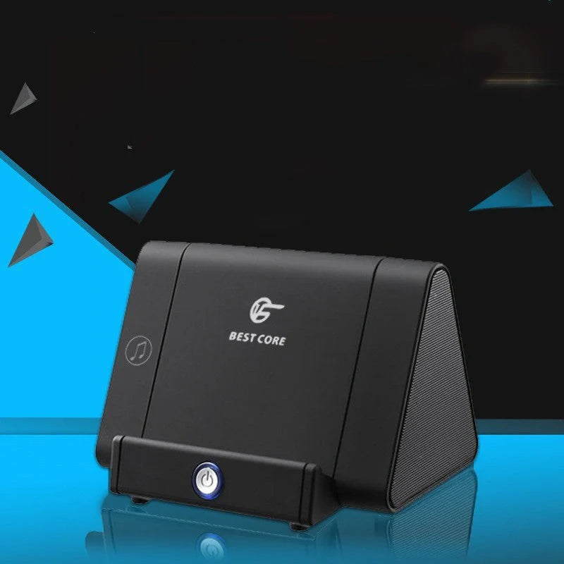 Compact high-volume subwoofer in pink, white, blue, and black