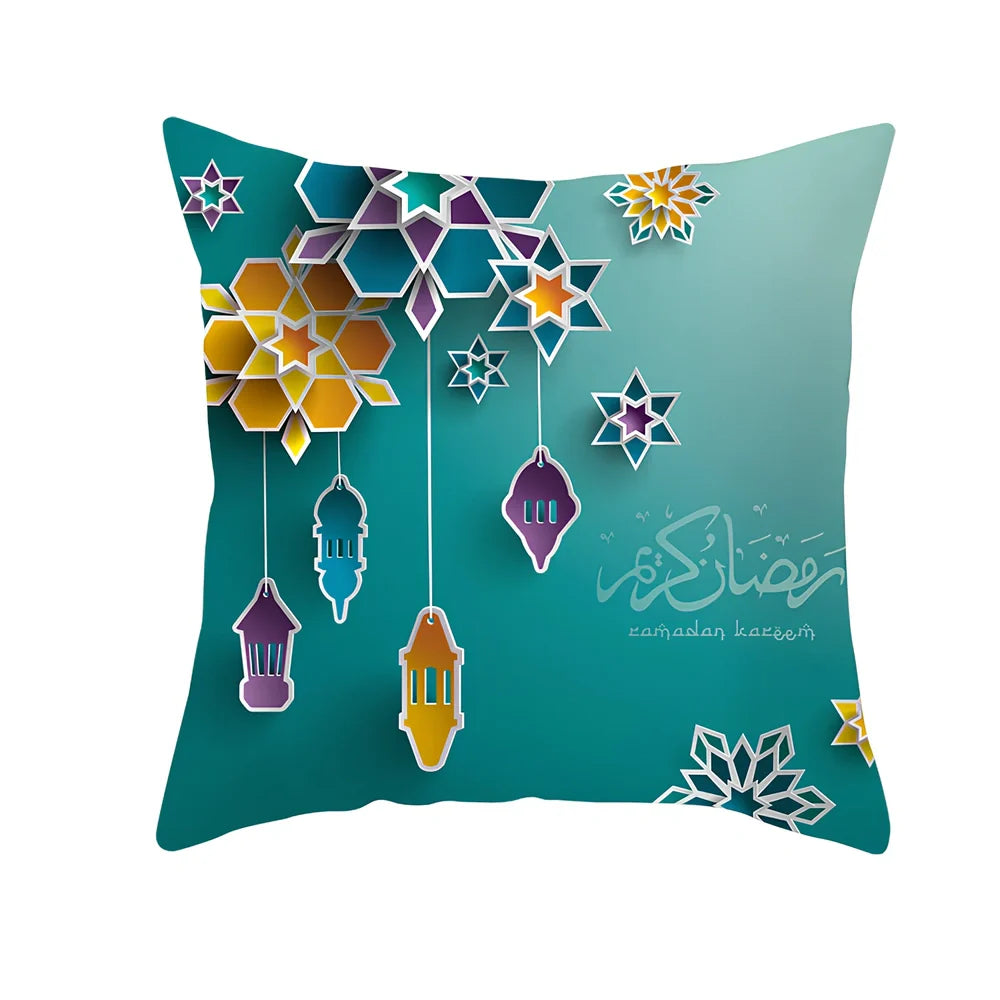 Single-sided digital printed peach skin pillowcase measuring 44cm for Ramadan Eid decor