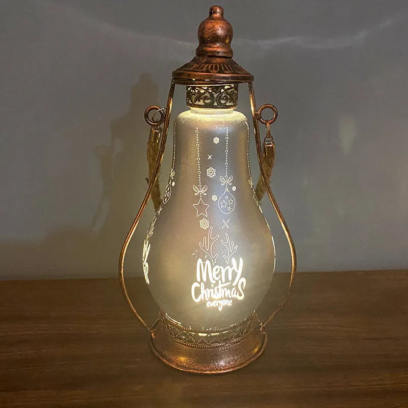 New Chinese style glass LED oil lamp ornament in red, hanging as a Christmas decoration.