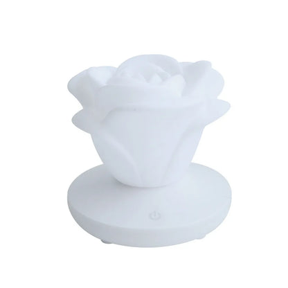 Mini rose night light with ABS base and PVC soft petals, 10 x 10 x 9.6 cm, USB rechargeable, touch dimmable, in pink