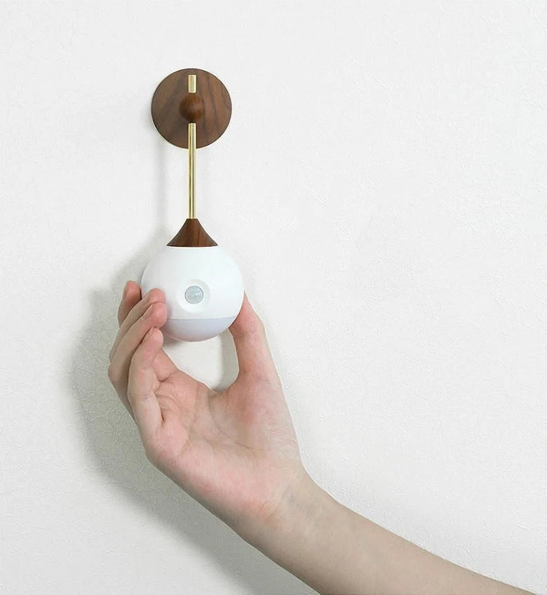 Intelligent Human Body Induction Bedside Table Lamp in Morandi grey and walnut colors