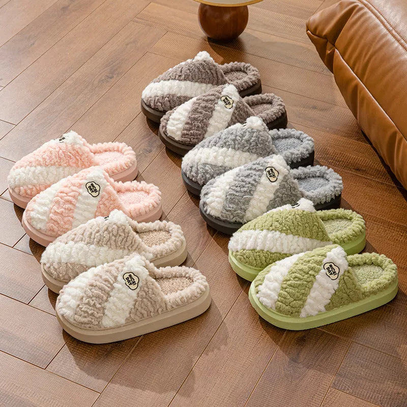 Non-slip couple house slippers with EVA sole for winter warmth in multiple colors
