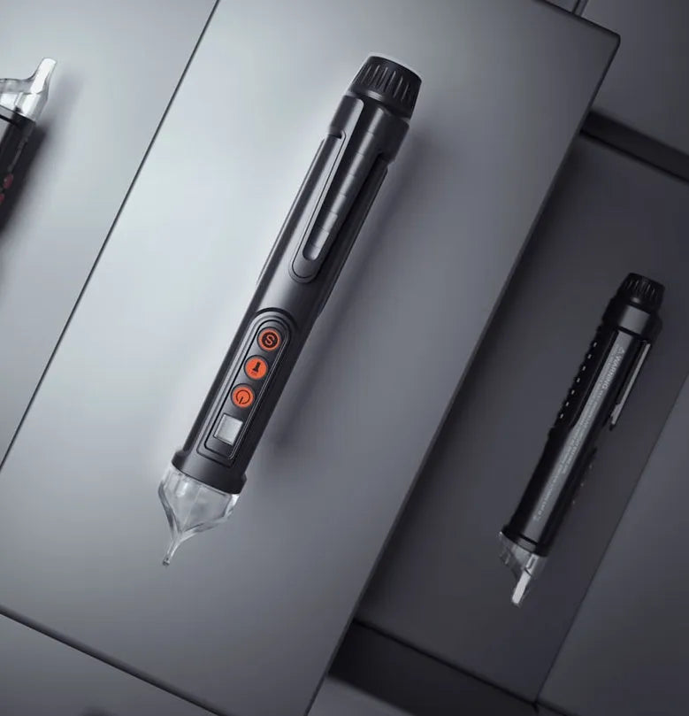 Black voltage detection pen with sensor tip for electrical line testing and status identification