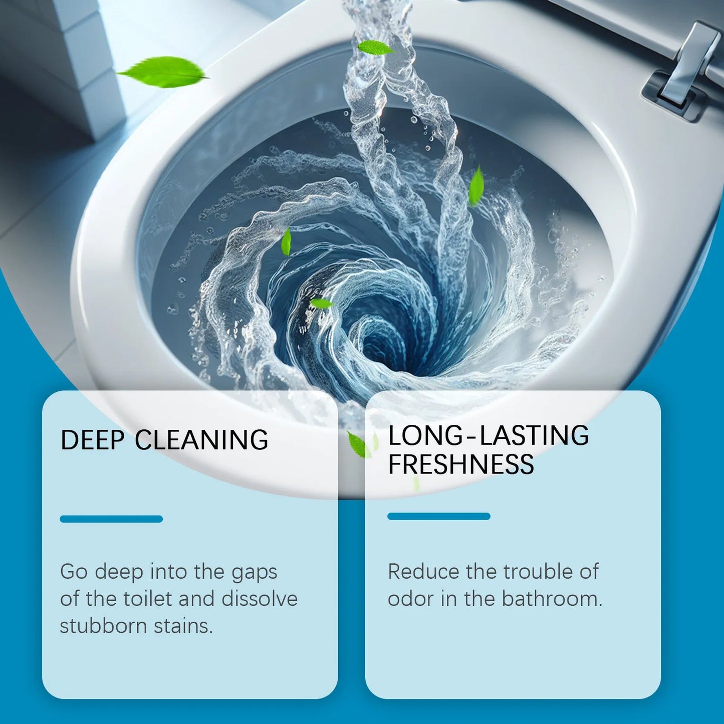 Four sachets of toilet bowl cleaning powder totalling 120g on a bathroom background
