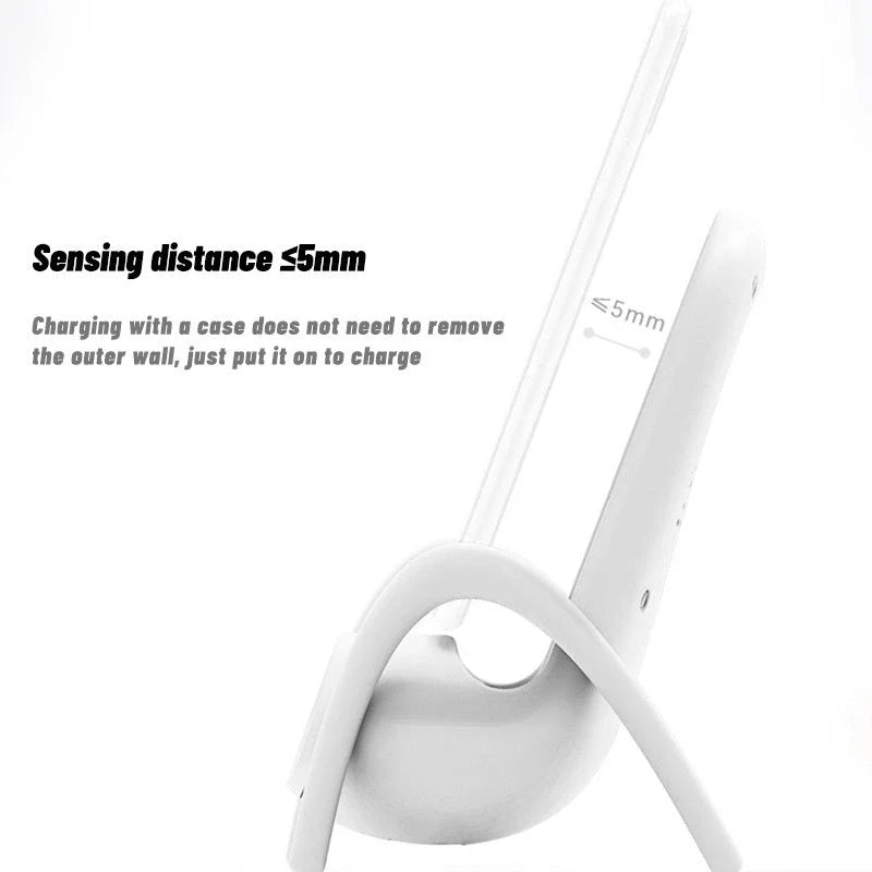 Wireless fast charging station with a stylish phone holder, designed for convenient and safe charging on a desk or table