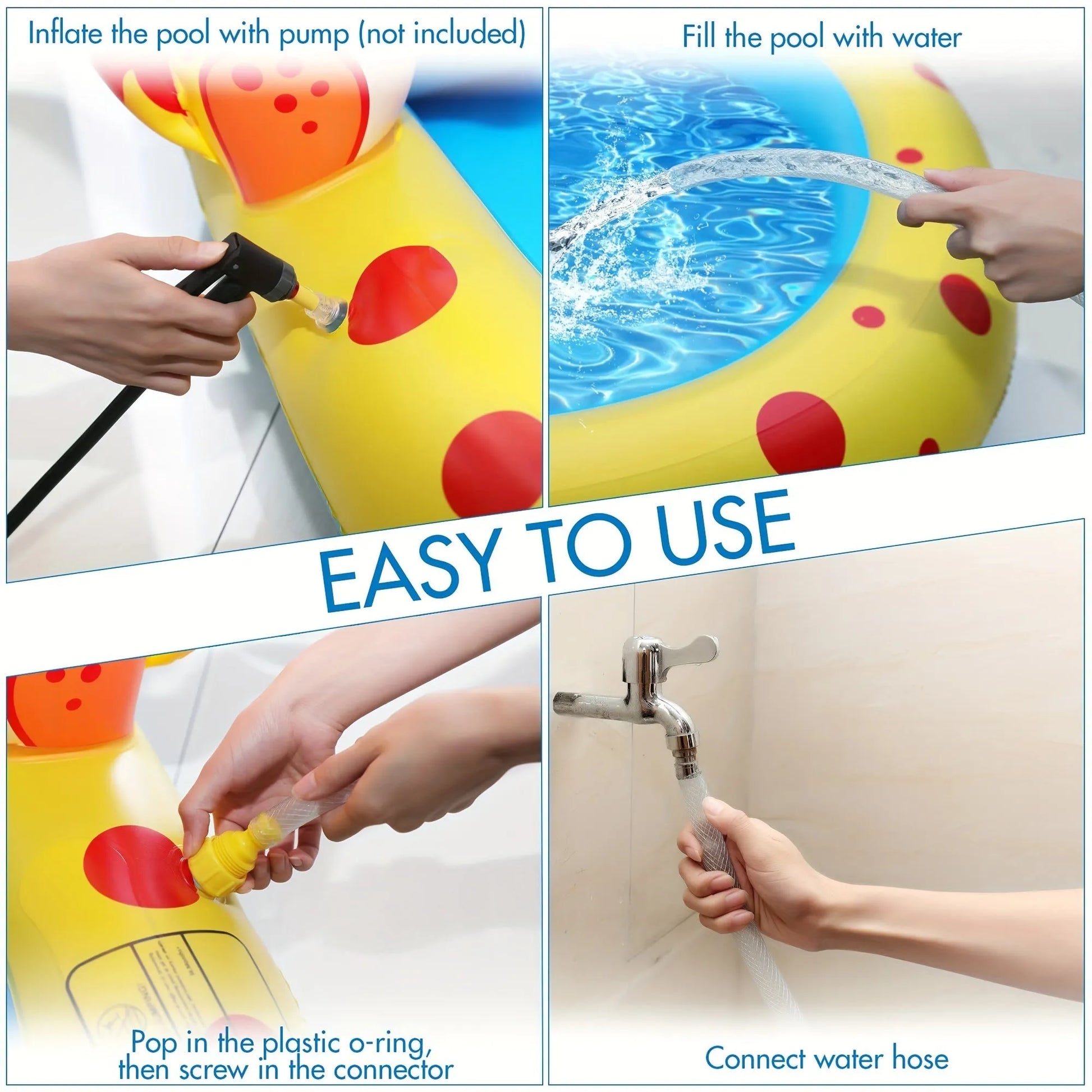 Blue dinosaur inflatable water spray pool measuring 170cm long for children's outdoor play