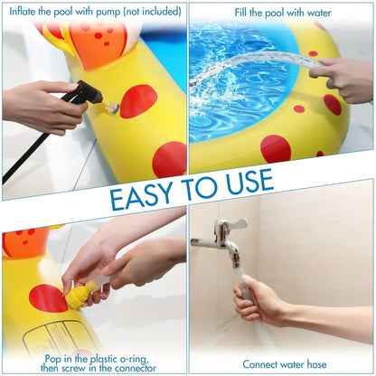 Blue dinosaur inflatable water spray pool measuring 170cm long for children's outdoor play