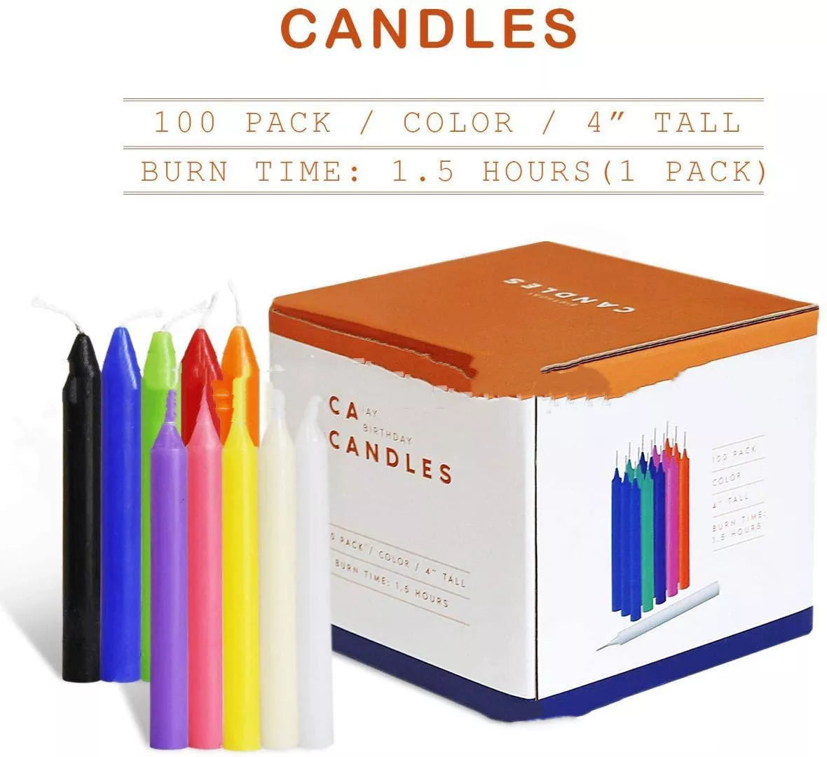 100 pack of colorful smokeless and tasteless birthday candles for clean celebrations