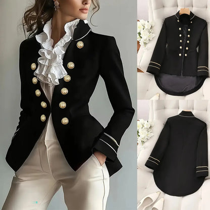 Women's slim irregular polyester coat with black ribbon lining, regular sleeve, 50cm length, sizes S-XXL
