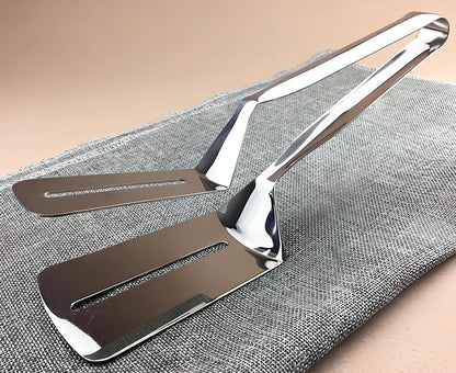 Stainless steel barbecue tongs with 32cm handles and serrated gripping surfaces