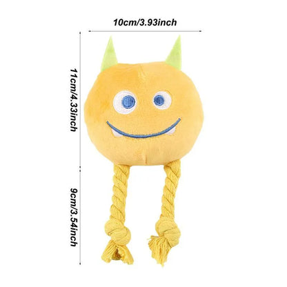 Blue or yellow dog squeaky toy with strong knot rope design for chewing and play