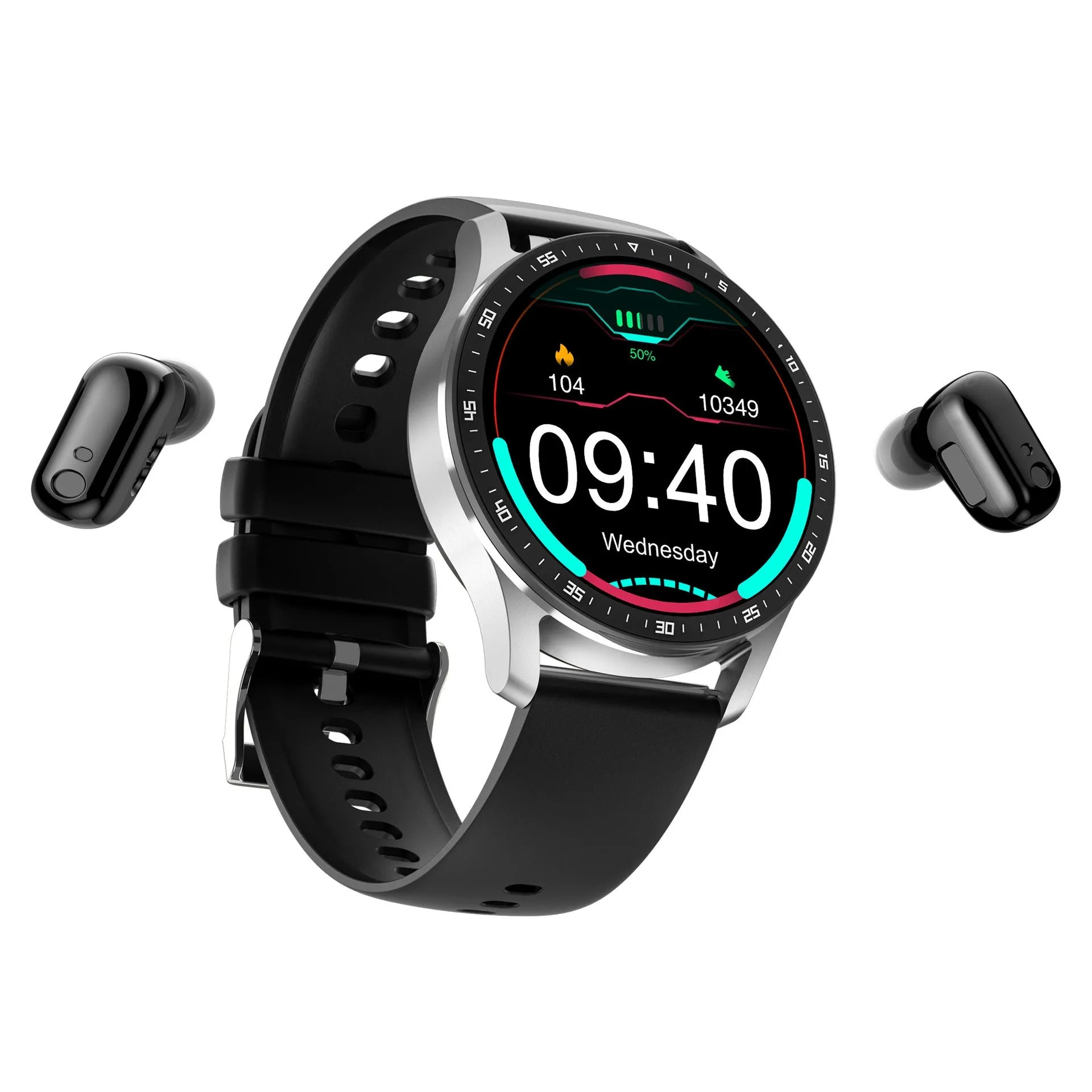 Black X7 smartwatch with detachable TWS earbud, showing 1.32-inch touch screen on a TPU wristband.