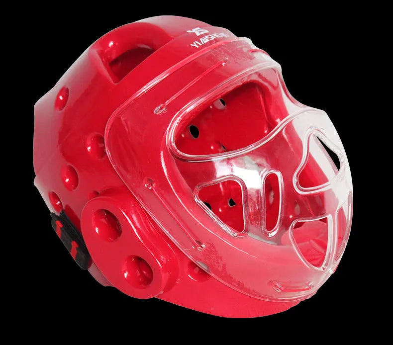Karate helmet protective headgear in blue, red or white colours for boxing training