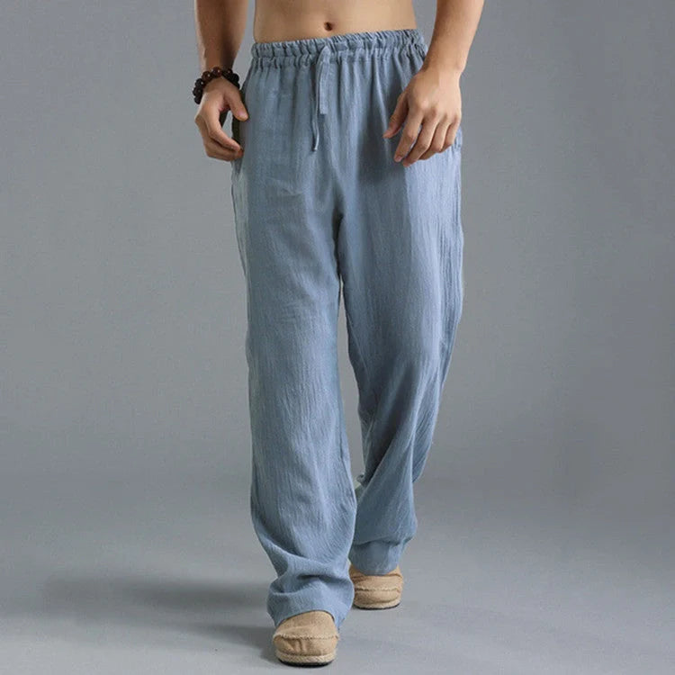Men's breathable linen loose casual sports pants in various colors