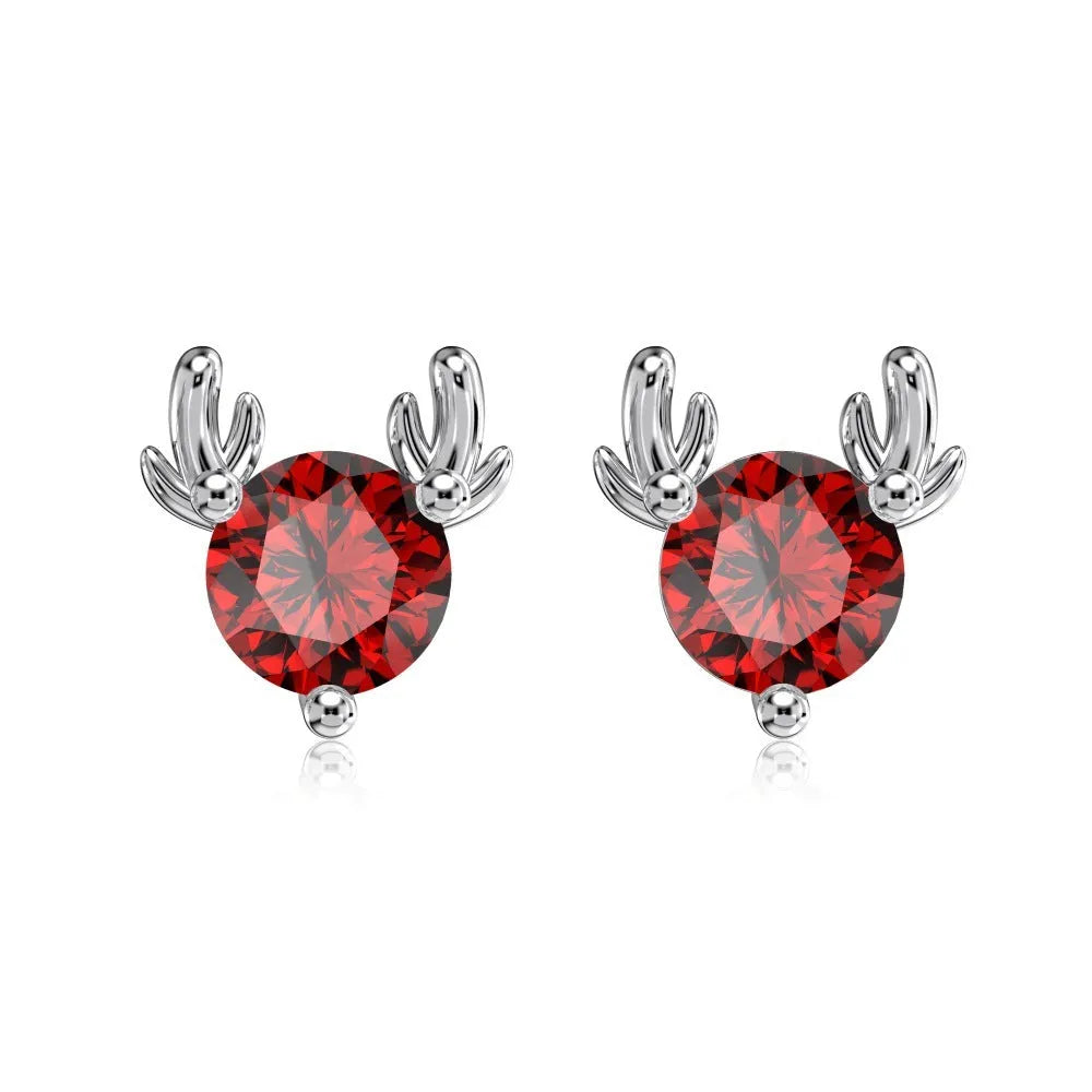 S925 sterling silver elk horn stud earrings for women, geometric electroplated silver jewellery, one pair, four colour options