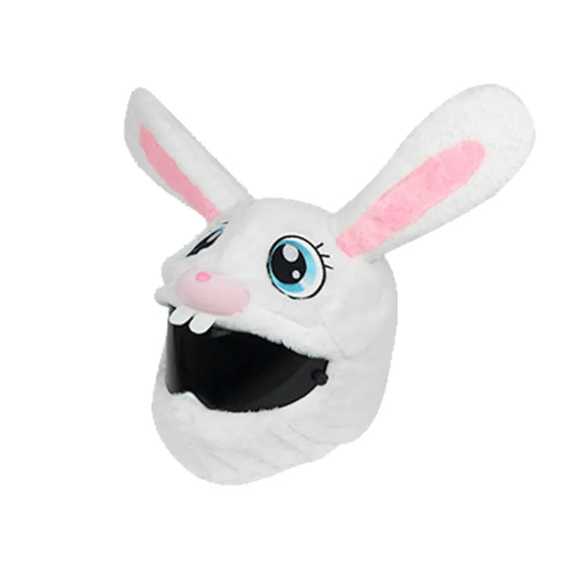 Decorative Rabbit Head Hat Protective Cover for Electric Motorcycle Helmets in Plush White with Needle Plush and PP Cotton Construction, Four Seasons Universal Fit Warm Headwear