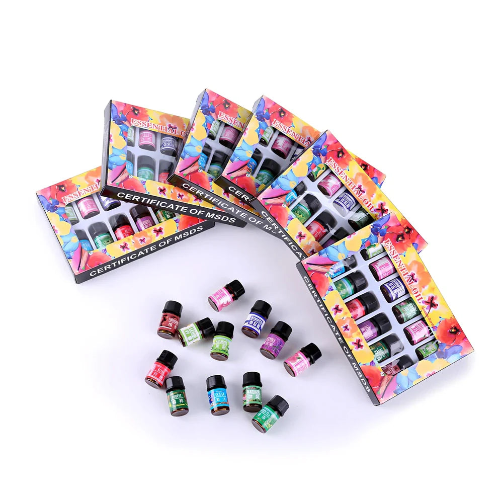 12 water-soluble essential oil sticks for humidifiers in 3ml bottles with rose, lavender, lemon fragrances