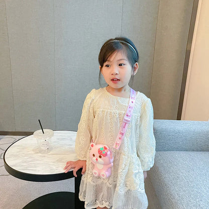 Cute strawberry bear shoulder bag for kids, perfect for daily outings and adventures.