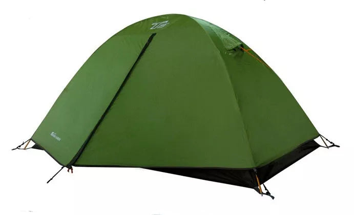 Double aluminum pole rainproof canopy camping climbing tent in green, blue, or orange