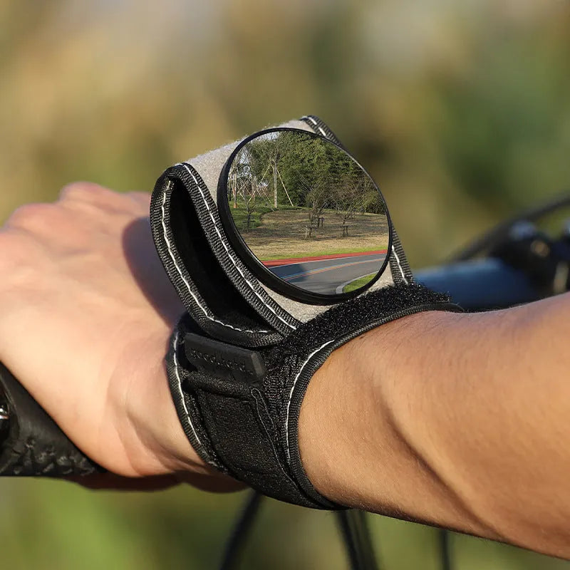 Bicycle rear-view mirror fixture for lightweight wrist mounting in black nylon material cycling safety accessory handlebar-free mirror solution