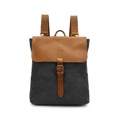 Crazy Horse leather trimmed waterproof canvas backpack in minimalist style, shown in multiple colour options.