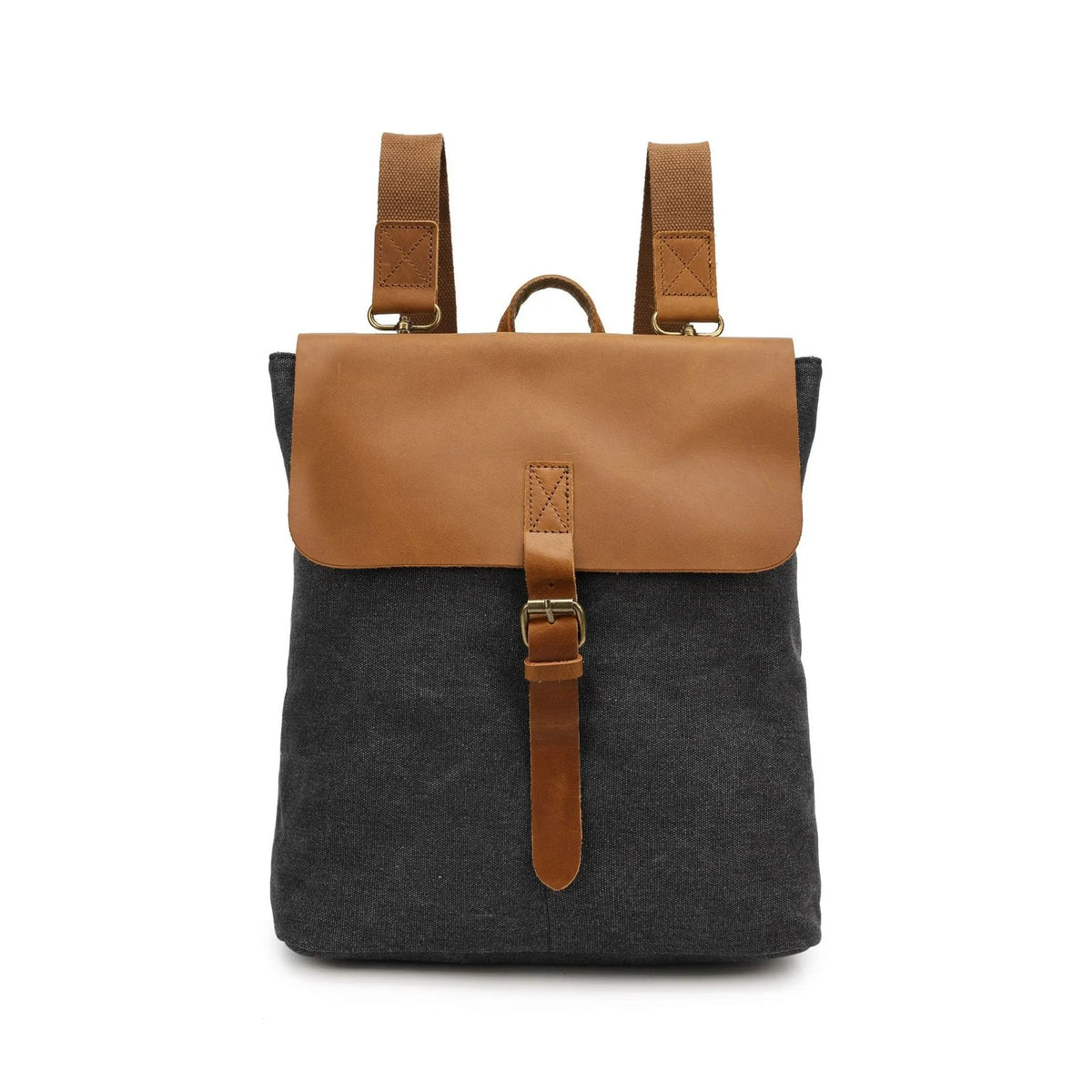 Canvas backpack with Crazy Horse leather splicing in multiple colour options