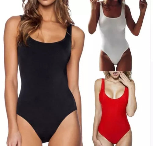 Siamese bikini swimwear in black, white, or red, made from durable polyester fiber