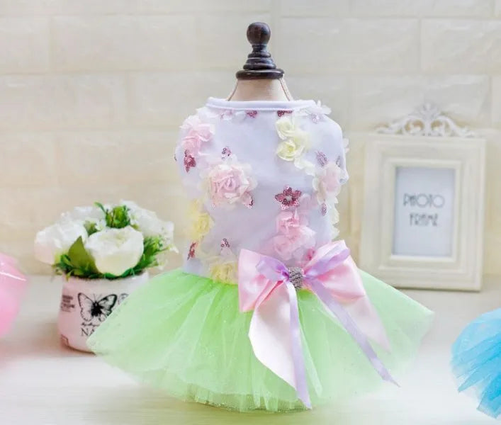 Dog skirt princess tutu teddy dress in cotton and lace with mesh detail, thin summer dog clothes, light green pink sky blue, XS to XL