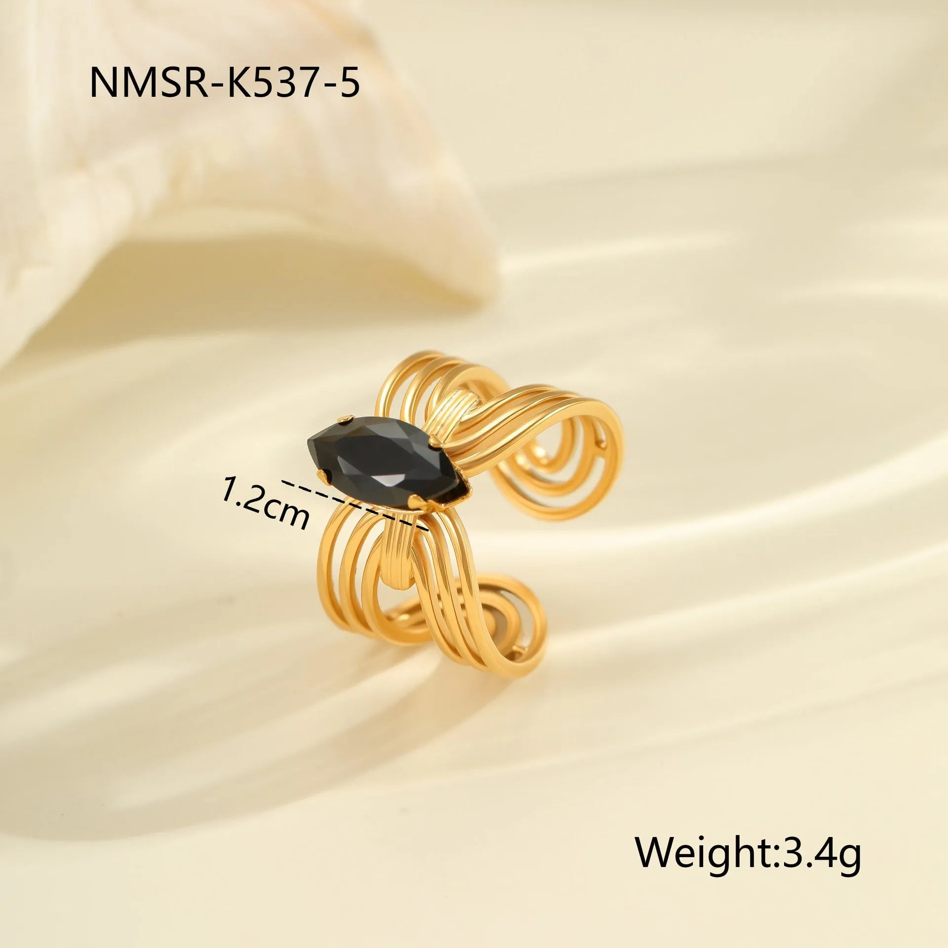 Titanium steel open mouth ring with geometric design and inlaid zircon stones for women
