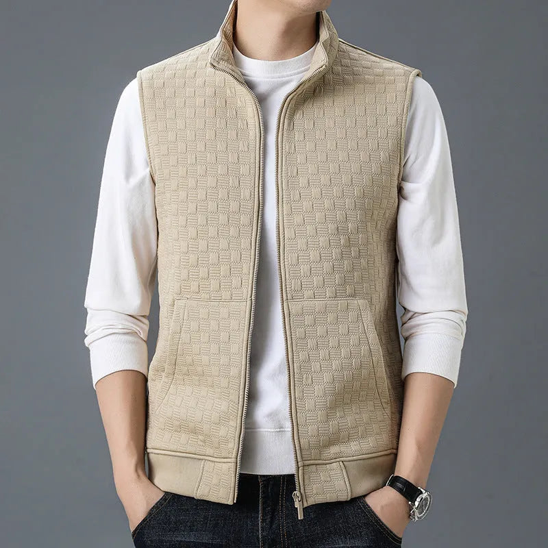 Men's casual sleeveless waistcoat vest in polyester blend fabric showing colour options