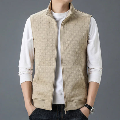 Men's casual sleeveless waistcoat vest in polyester blend fabric showing colour options