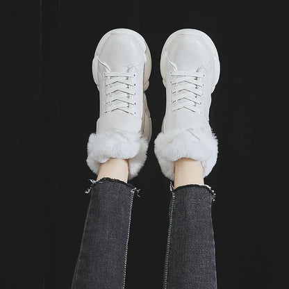 White warm snow boots, high upper, recycled leather and sheepskin leather, polyurethane sole, sizes 35-40