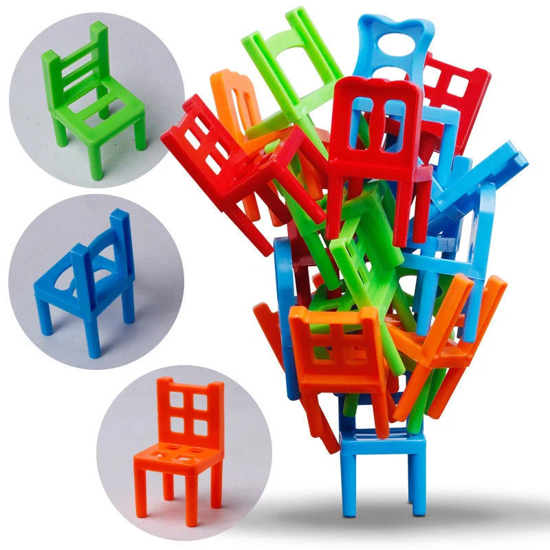 Colorful plastic balance chairs stacking game for educational family fun