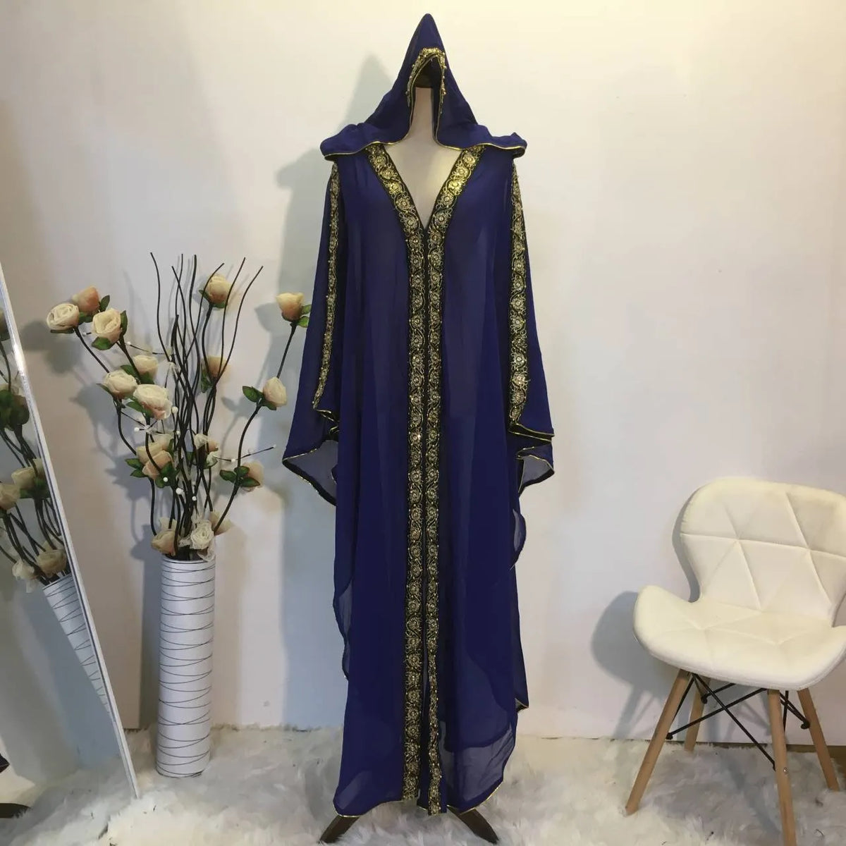 Loose chiffon Muslim robe dress in green, black, red, dark red, or blue, one size, for modest wear