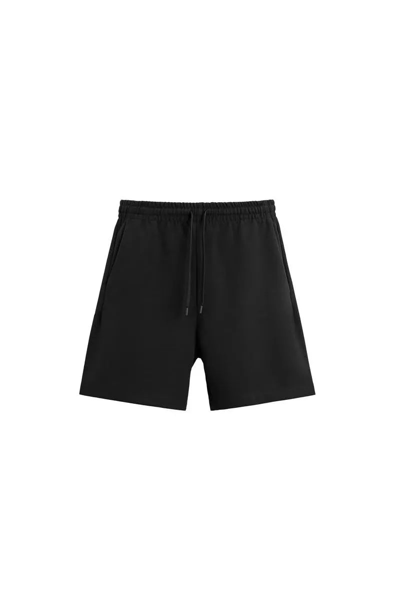 Loose double-sided cloth texture short sleeve set with round collar and matching shorts in blue colour