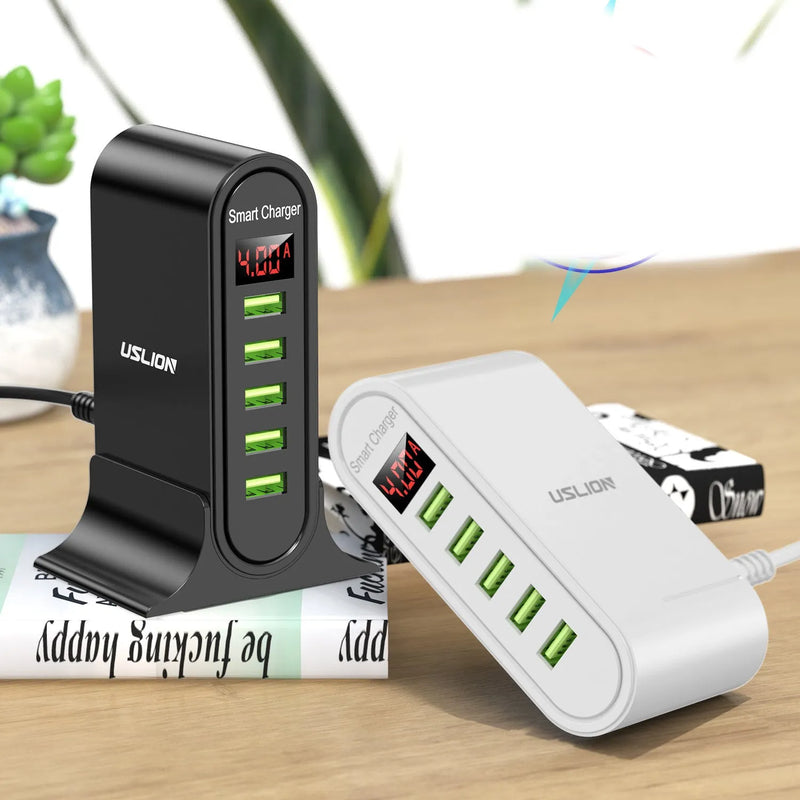 Smart LED digital display charger with 4000mA charging current and USB interface, providing clear charging status indication for UK mains voltage compatibility