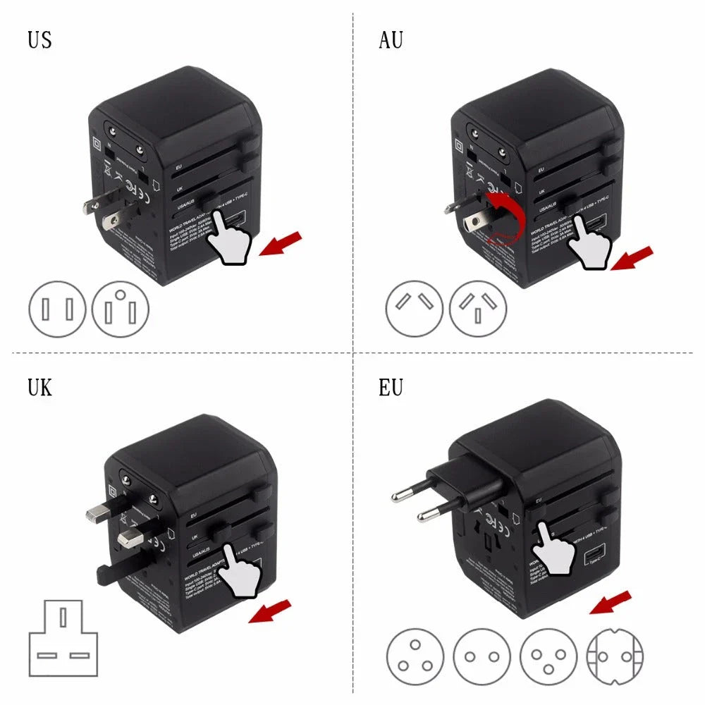 Universal USB Travel Adapter Charger with 4 USB Ports and 5600mAh Battery for Simultaneous Fast Charging in over 150 Countries