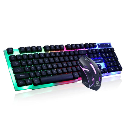 Limei Gtx300 keyboard and mouse set in black with orange glow backlight on desktop