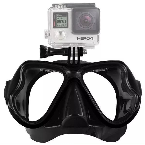Sports DV diving glasses for GoPro and other action cameras in yellow, red, blue, and black