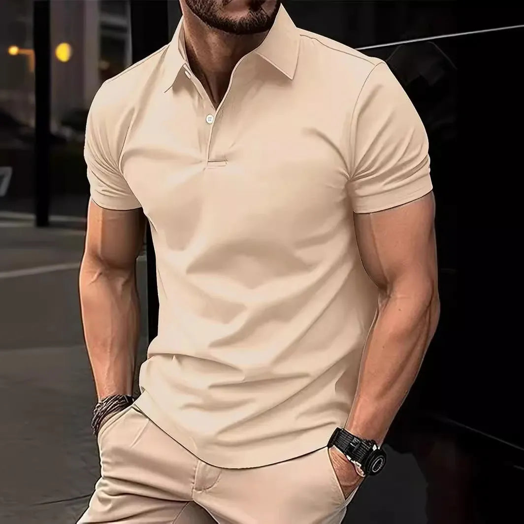 High Sense slim-fit short sleeve shirt in solid colour with button front, available in multiple sizes and hues
