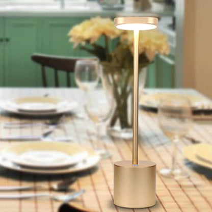 Gold LED table lamp with 38.5cm aluminium body and acrylic shadow showing 20 LED beads