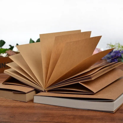 Brown kraft paper sketchbook open flat showing 132 pages, with 32K and 16K size options displayed.