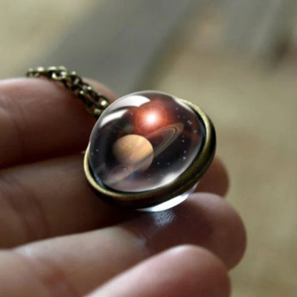 Mesmerizing double-sided galaxy pendant necklace in various celestial patterns and colors