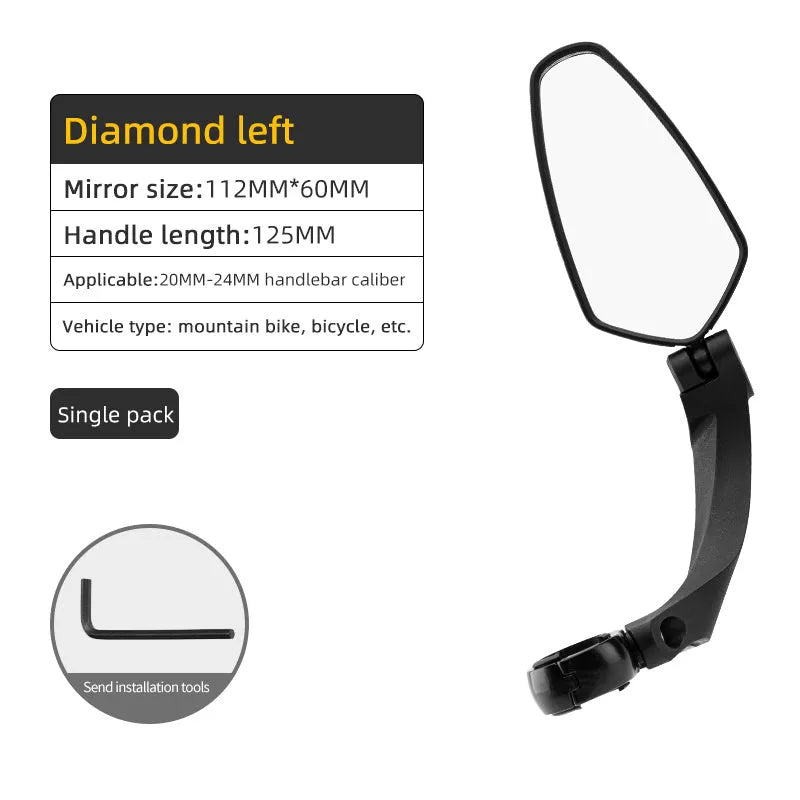 360° rotatable bike mirror with wide field of vision for handlebars 2-2.4cm in diameter