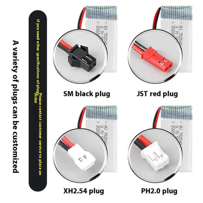 3.7V 500mAh 1S Li-Po drone battery, 44.6mm x 25mm x 8mm, for X5C RC model aircraft with JST PH2.0 SM XH2.54 plug options